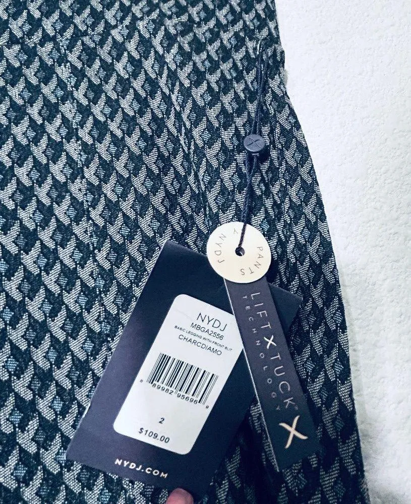 NYDJ Charcoal Diamond Printed Tummy Control Pull-On High Rise Pants Size 2 NWT - Image 7