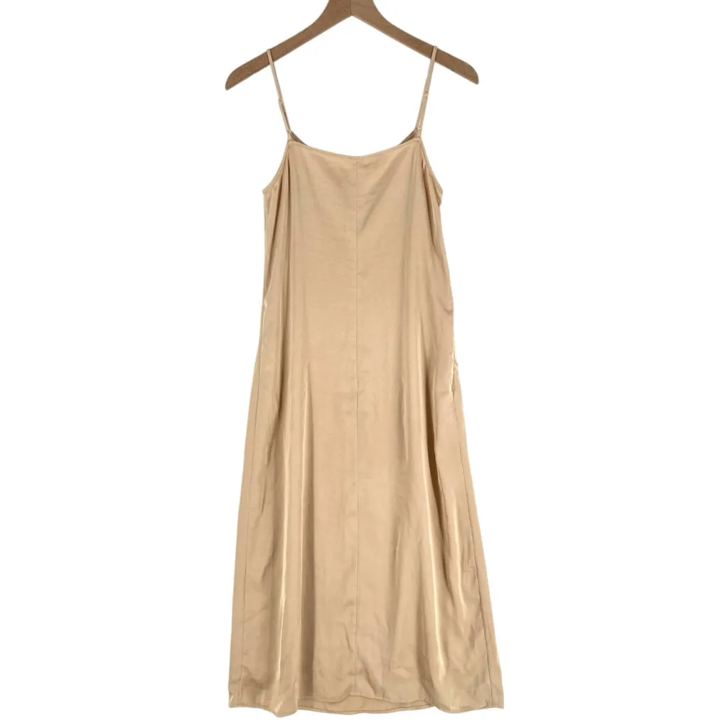Nap Loungewear Elegant Matte‎ Satin Nude Spaghetti Strap Midi Slit Dress Size M Tan Size M - Image 4