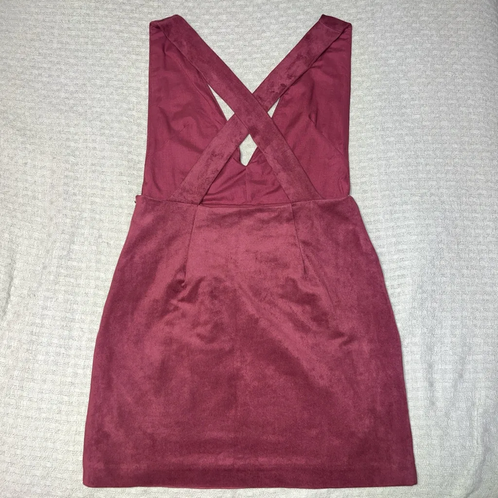 Endless Rose Suede Overall Dress w/ Pockets in Maroon - Image 7