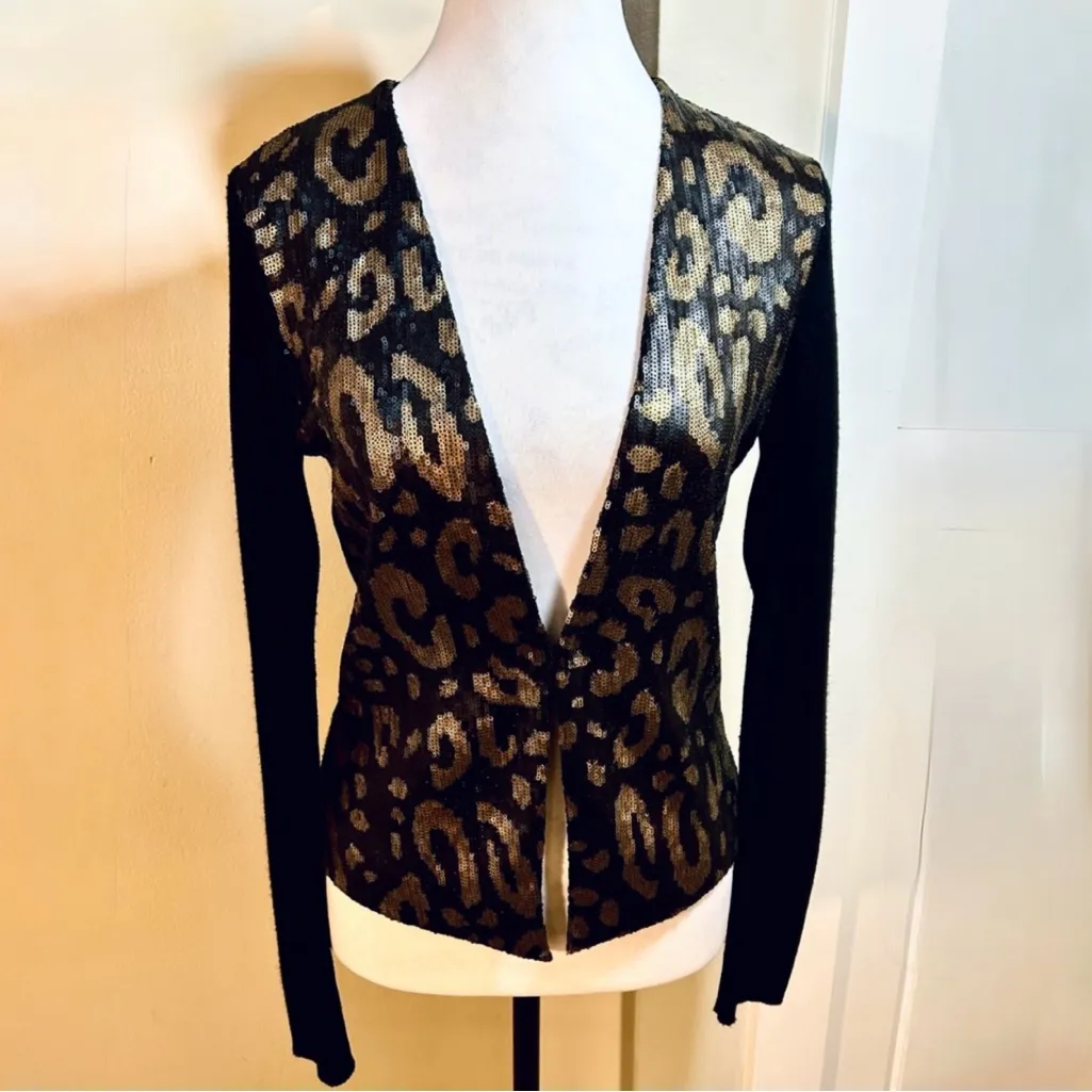 Vintage 90s Caché Sequin Animal Print Cardigan Sweater - Size Small💛 - Image 11
