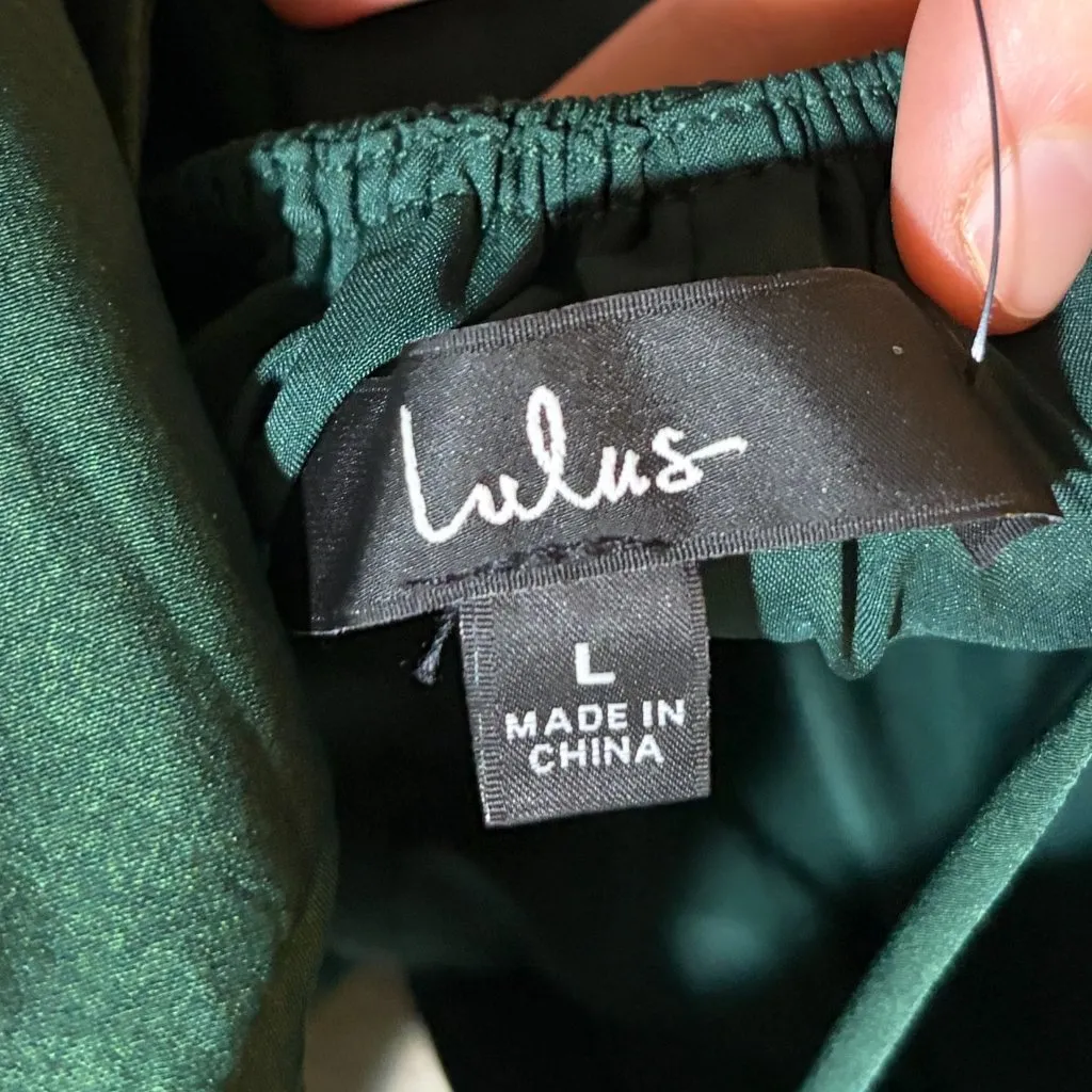 Lulus Forever Tied To You Satin Tie Back Mini Dress Long Sleeve Green Size L - Image 11