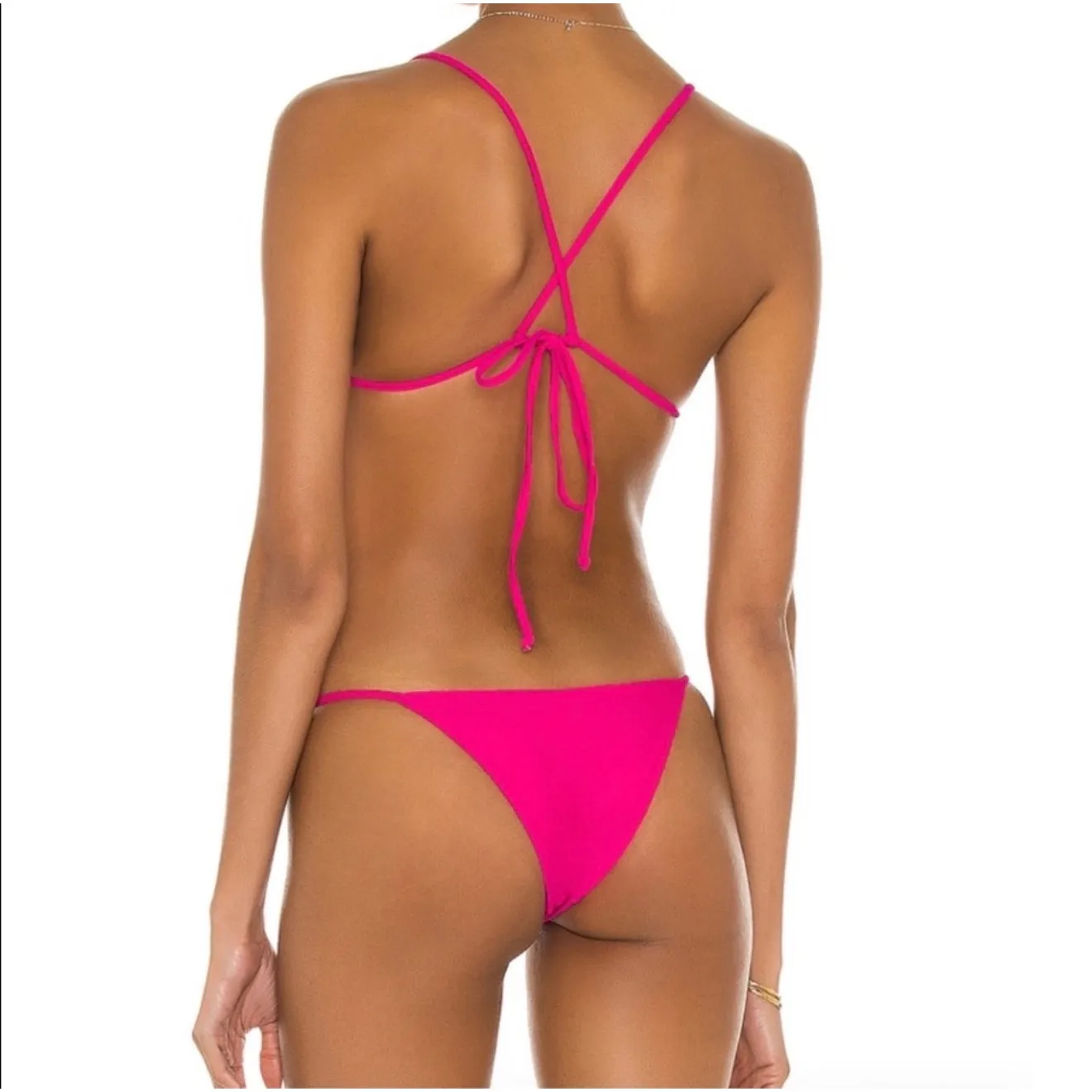 LOVERS + FRIENDS Neon Pink String Bikini Swimsuit Set Bra Top Smal Bottoms Large - Image 2