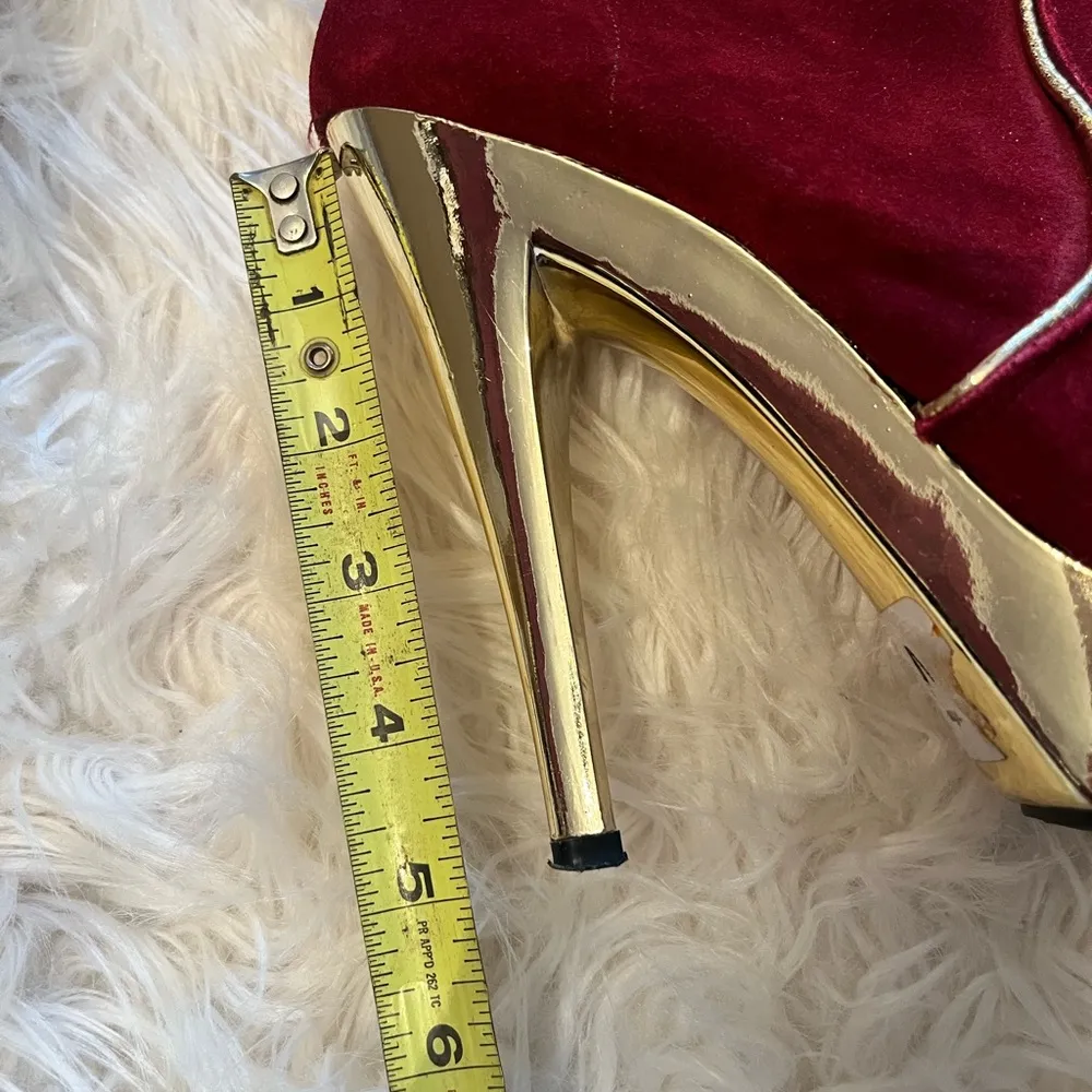 the wild pair tina 2 Burgundy and gold boots vintage 70’s 5 in heels size 38 Red - Image 12