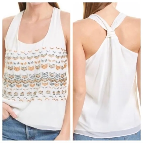 Greylin ivory beaded chevron sleeveless top Medium NWT - Image 2