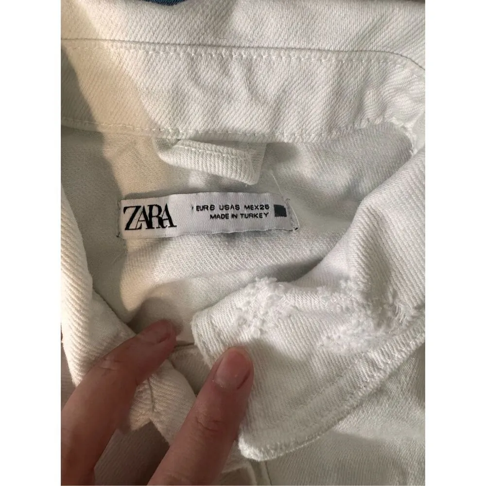 ZARA WOMEN'S CUFF OFF DENIM JEAN JACKET WHITE SMALL - Image 6