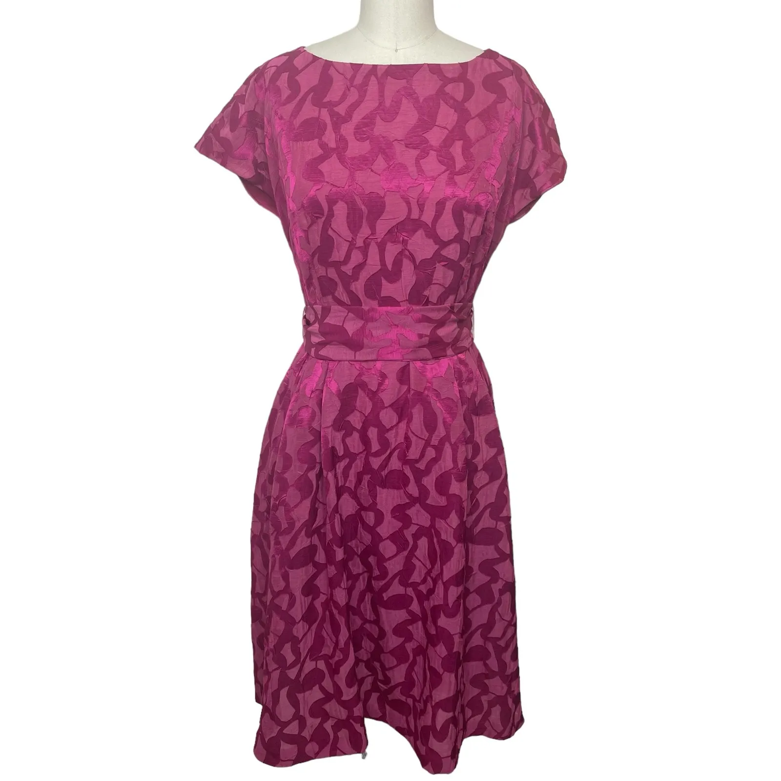 Anne Klein PinkTextured Midi A-Line Dress Short Sleeve Semi Formal Wedding 2 - Image 3