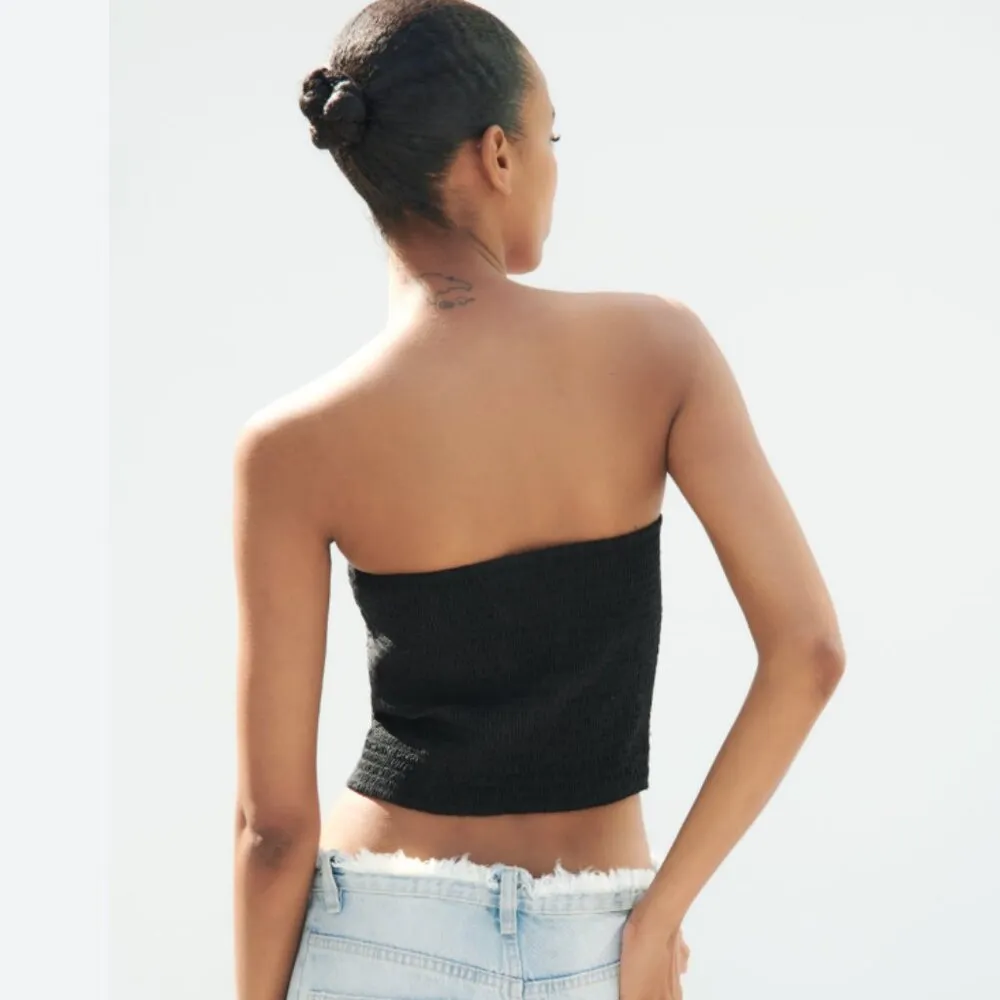 NWT ZARA BEADED STRAPLESS TOP BLACK RUCHED STRETCH BLOGGERS FAVE - Image 3