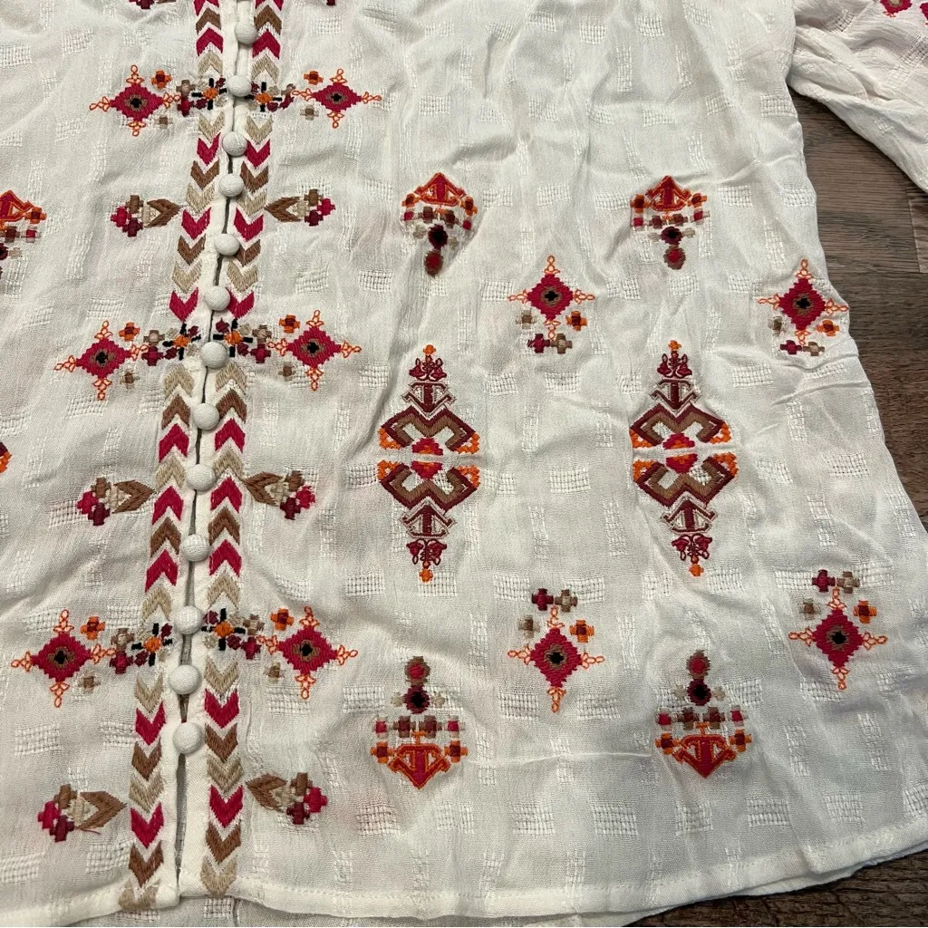 Stetson NWT  Boho Embroidered Dobby Peasant Blouse Size XS - Image 3