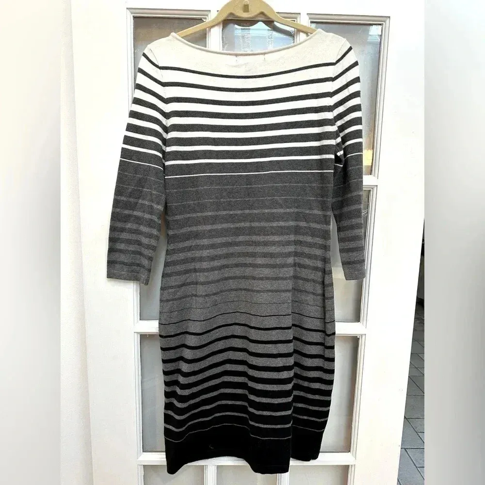 Lauren Ralph Lauren Ombre Grey White Black Striped Sweater Midi Dress Size Med M - Image 4
