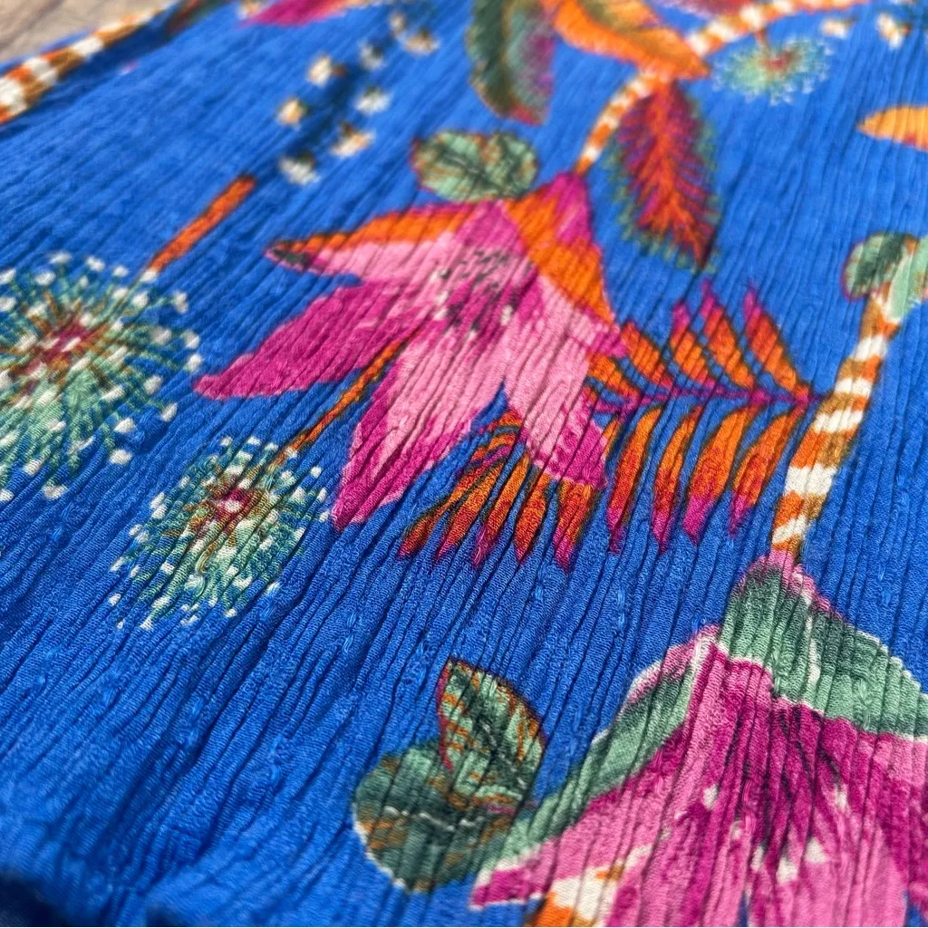 Rachel Roy Tropical Medium Boho Wide Leg Pants Vacation Resortwear Colorful Blue - Image 2