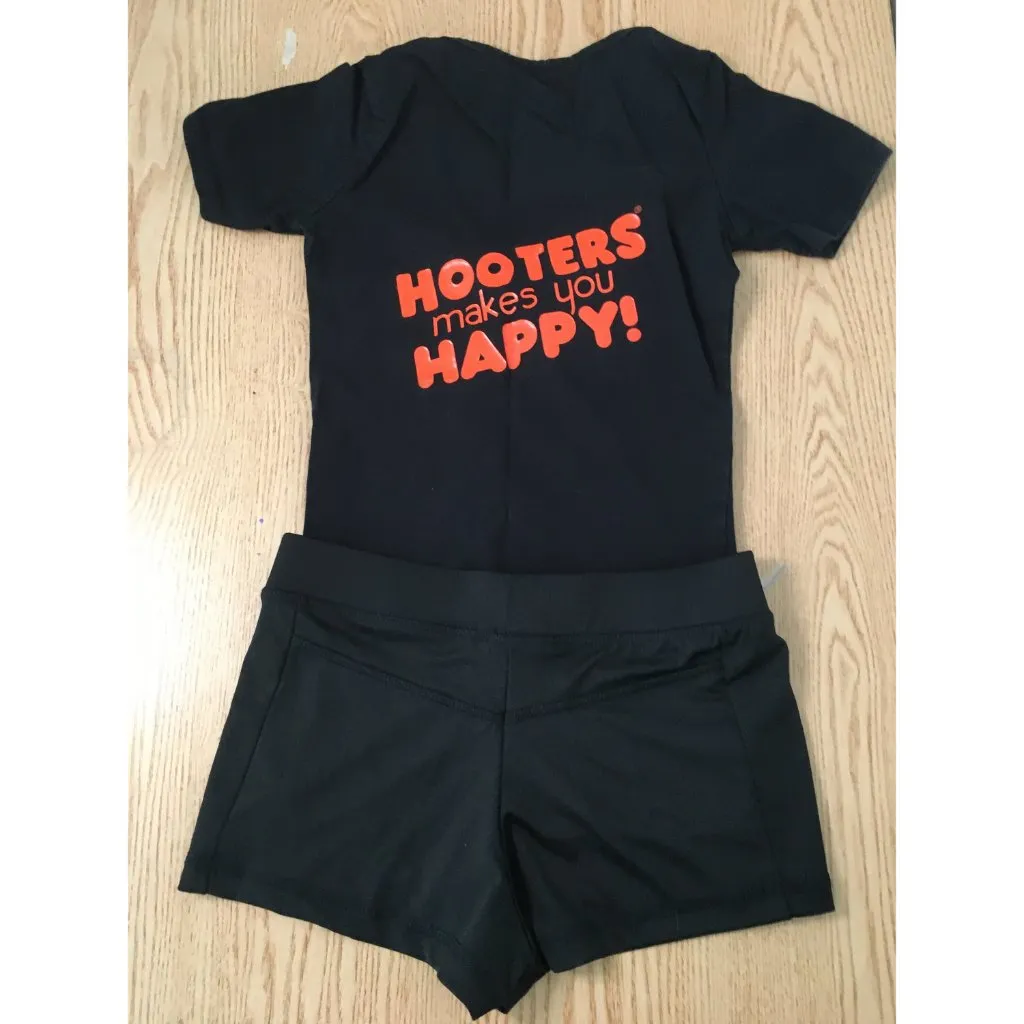 B71 #2 Hooters Girl Worn Uniform Short Sleeve V-neck Tee & Shorts Outfit Xxs - Image 5