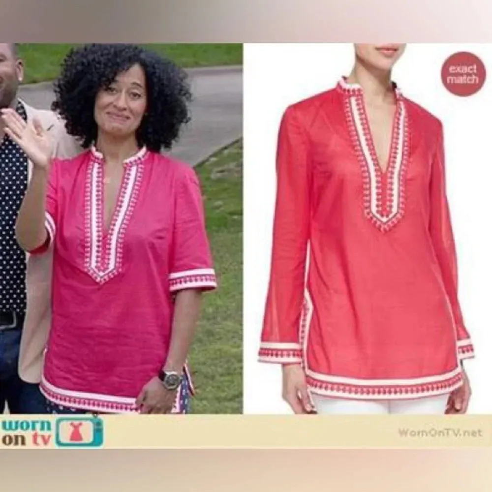 TORY BURCH Dot Trim Embroidered Cotton Tunic Top Blouse Cover Up Size 4 Small S - Image 3