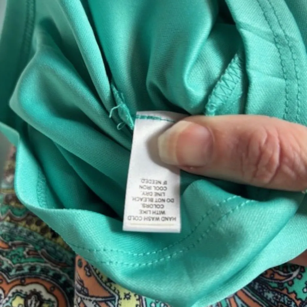 EST. 1946 Shift Dress Lg Paisley Teal Trumpet 3/4 Sleeve Boho Romantic Statement Blue - Image 10