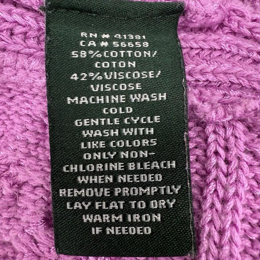 Ralph Lauren Sweater XL Cable Knit Tunic Boat Neck Orchid‎ Purple Curved Hem - Image 6