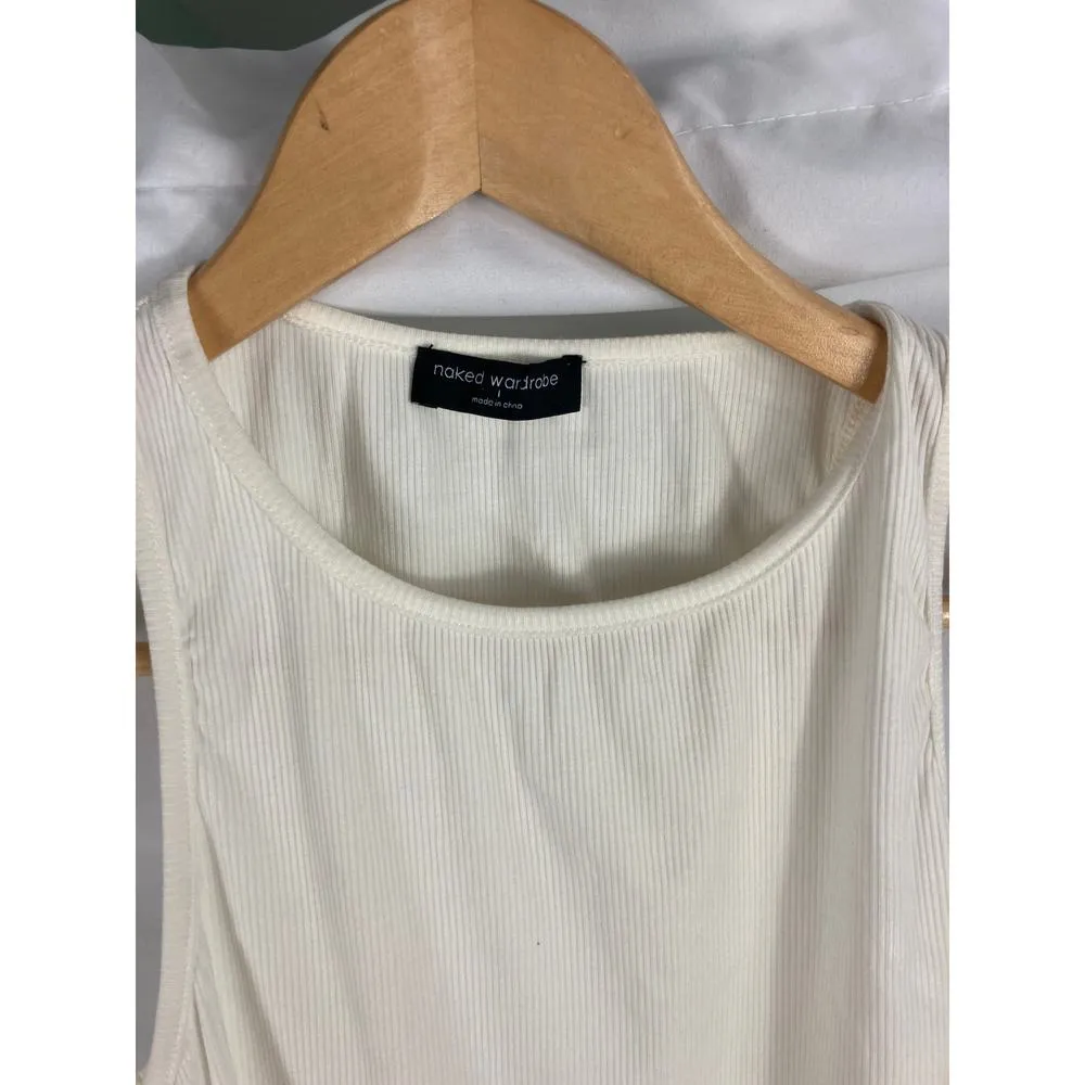 Naked Wardrobe Ribbed Asymmetrical White Tie Side Tank Size Large - Image 4