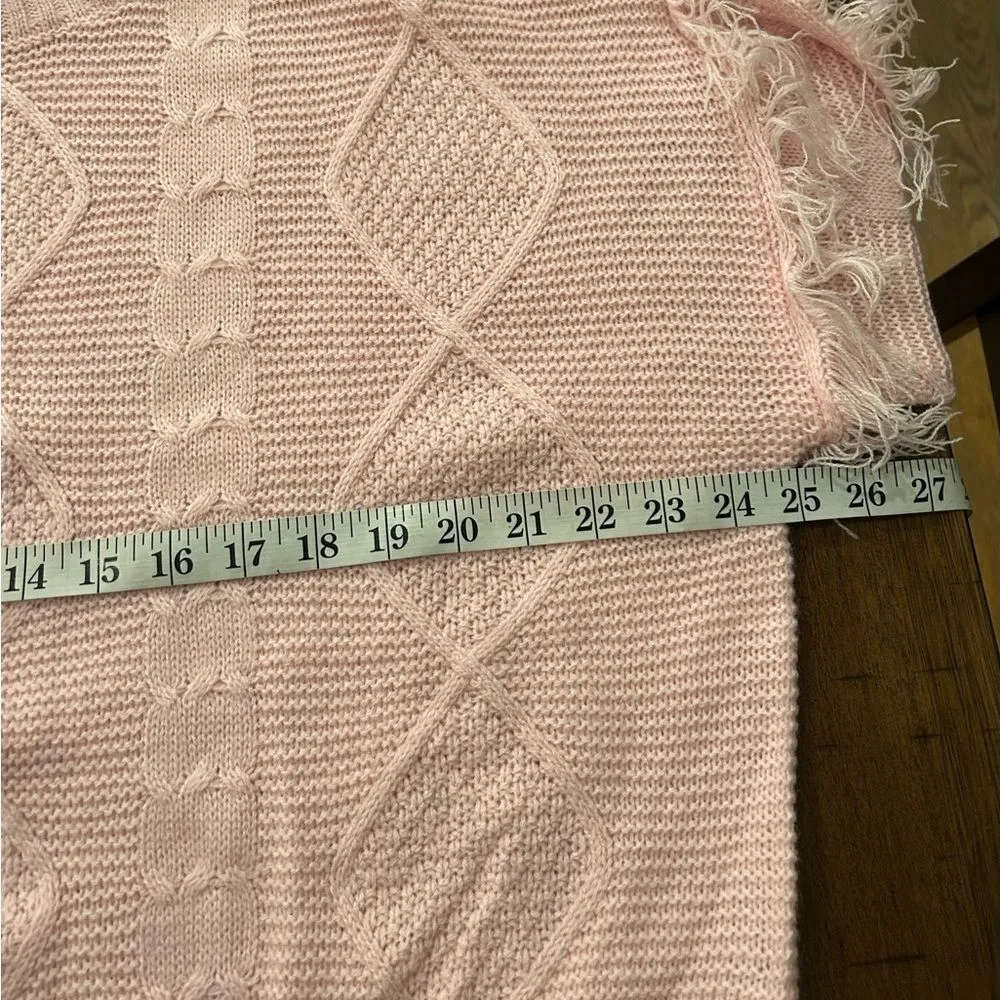 Simply Southern Womens Medium Fringe Sleeve Pullover Sweater Pink Cable Knit - Image 4