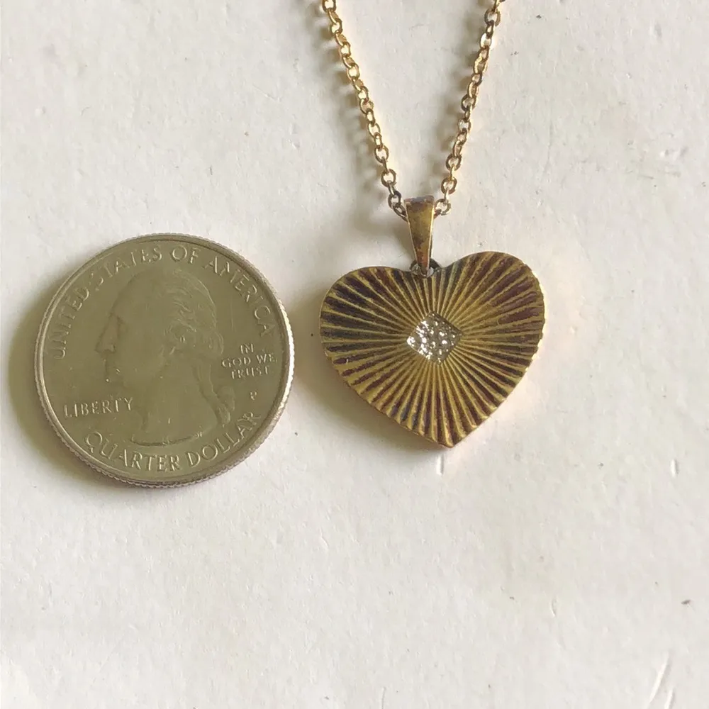 Danbury Mint Gold Tone Heart CZ Rhinestone Engraved Love Pendant Necklace - Image 7