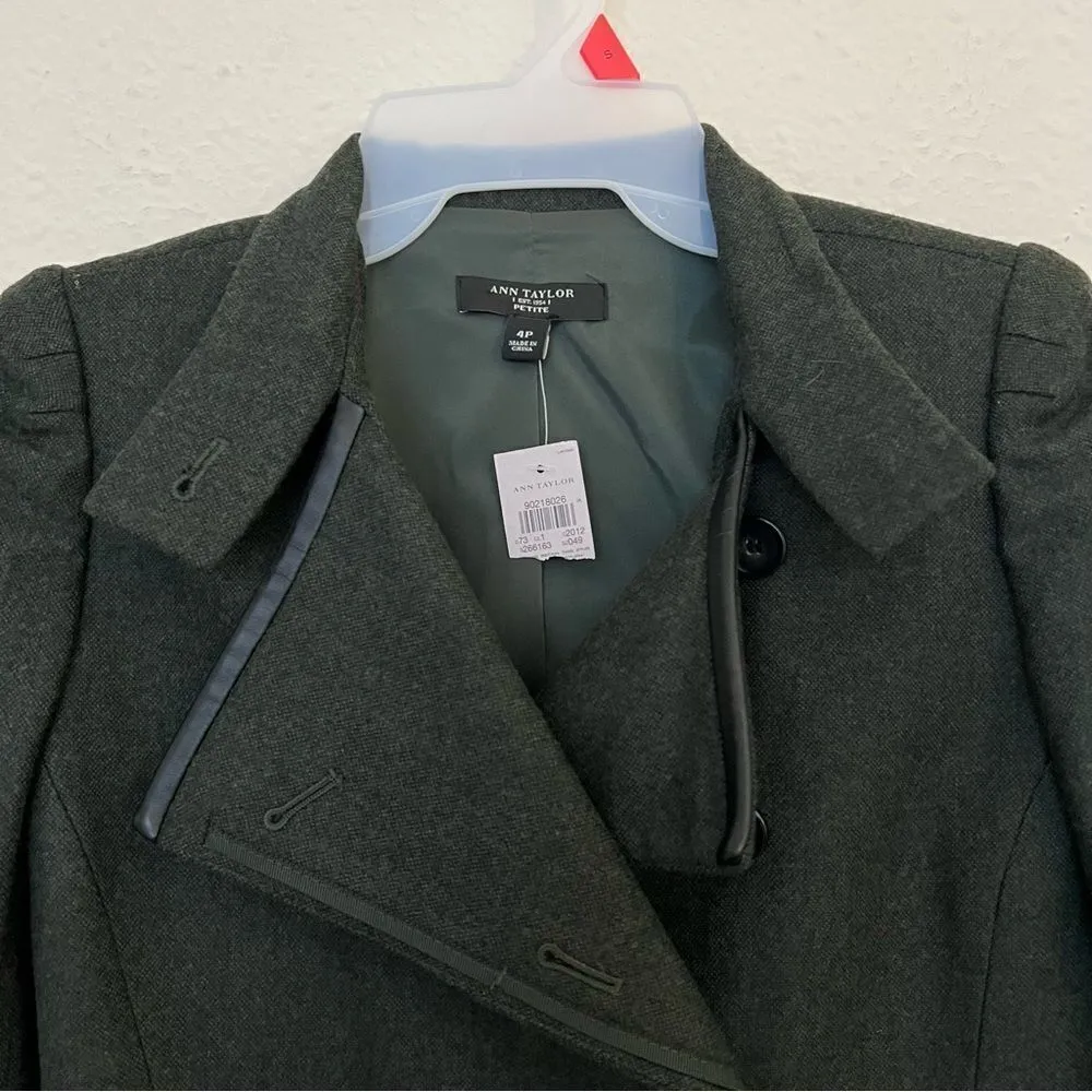 Ann Taylor Moto Jacket Blazer Wool Faux Leather Trim Size 4 Petites - Image 5