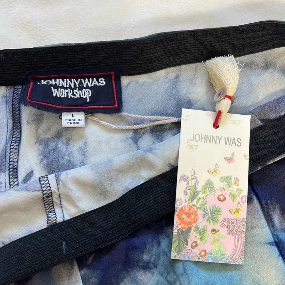 Johnny Was silk tie dye Asymmetrical skirt in hues of blue size L NWT - Image 5