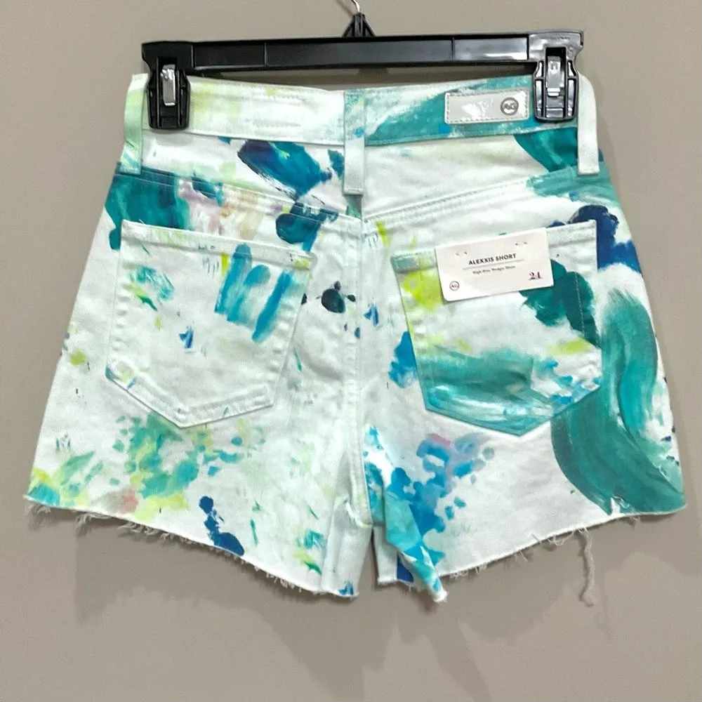 AG Alexxis High Rise Shorts Tie Dye Denim Sz 24 NWT Cutoffs Multi-Color Wedgie - Image 6
