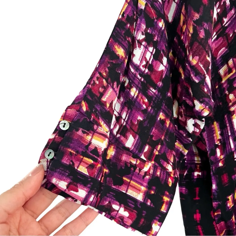 ANTHROPOLOGIE MAEVE Cocoon Dolman Sleeve Draped Dress in Purple Watercolor Sz M - Image 5