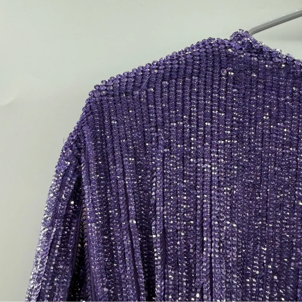Retrofete Gabrielle Sequin‎ Metal Purple Wrap Robe Mini Dress Sz S - Image 9