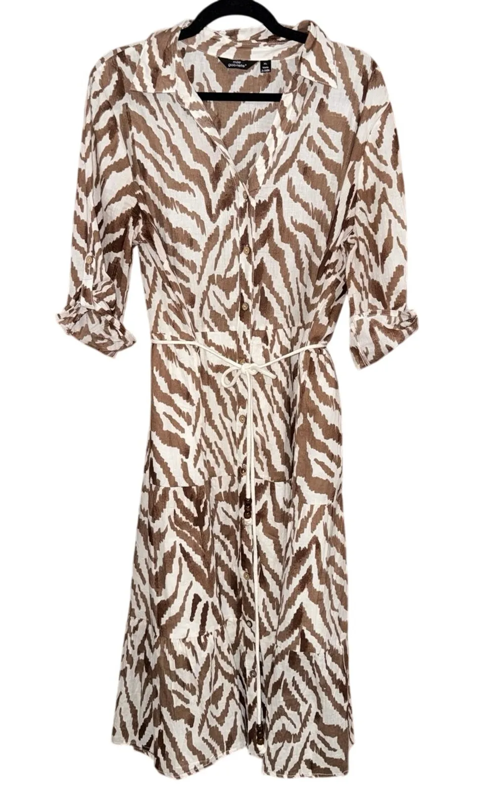 Nwot Mlle Gabrielle sundress 3/4 sleeve tiered dress womens XL brown cream zebra - Image 1
