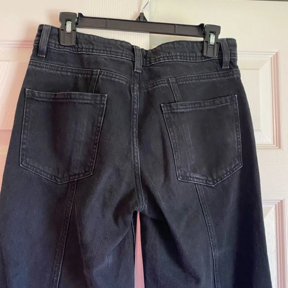 H&M divided 4 26 black wide leg flare mid to low rise jeans Y2K trendy - Image 6