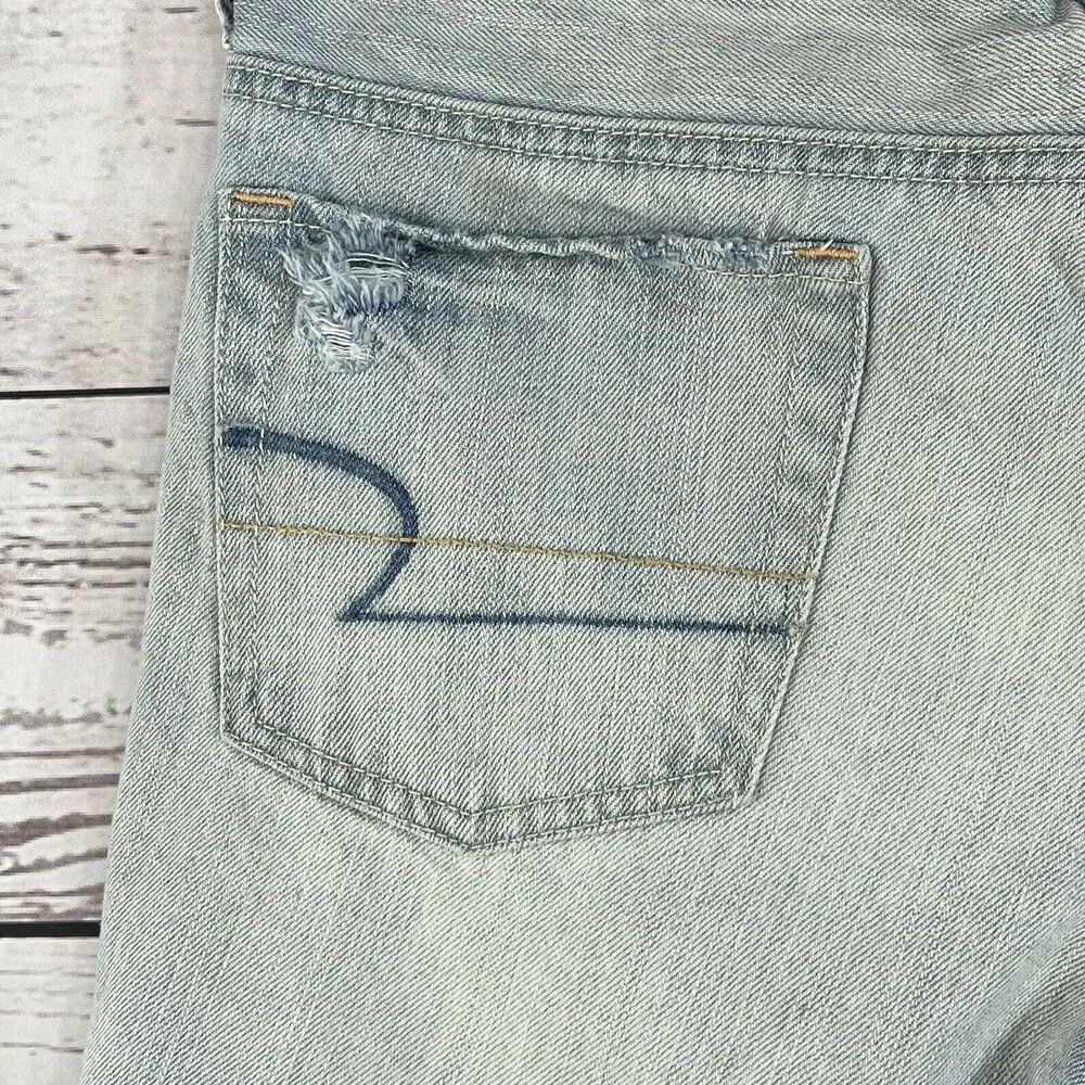 American Eagle SZ 29 Waist Boy Midi Jean Shorts Mid-Rise Distressed Raw Hem Blue - Image 5