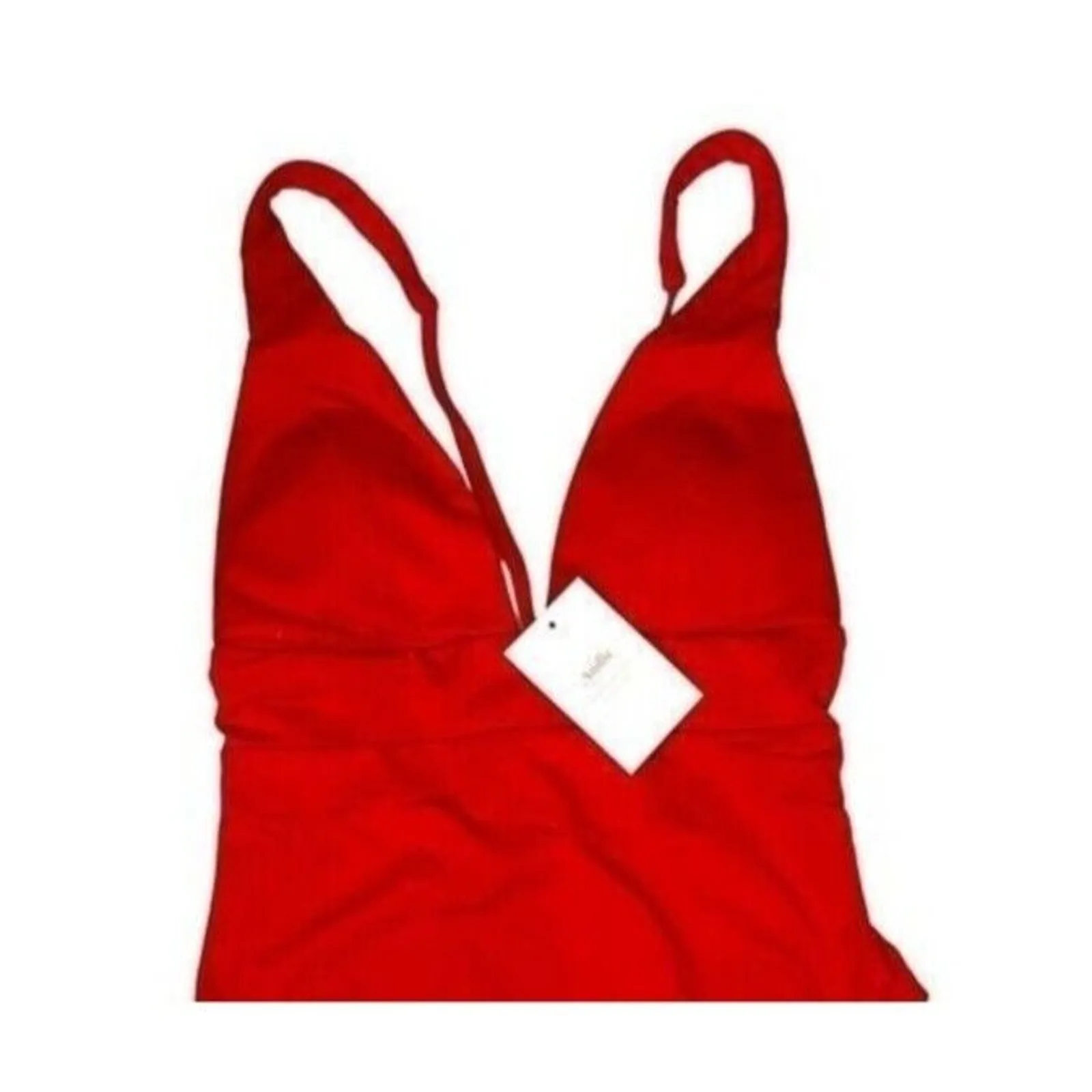 NWT Andie Swim Sardinia Plunge One Piece V Neck Tie Back Removable Cups XS Red - Image 4