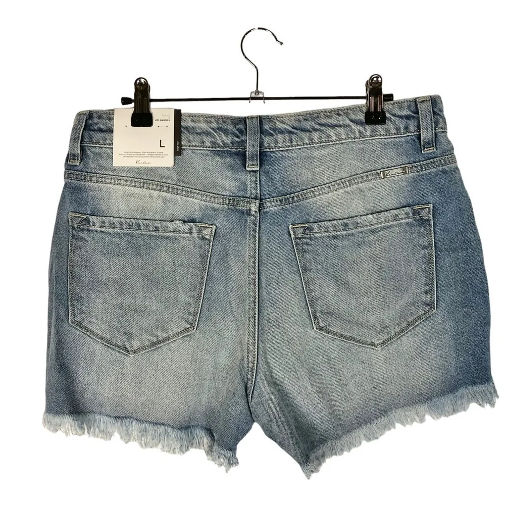 KanCan Zion High Rise Light Wash Distressed Denim Shorts L Blue Size L - Image 3