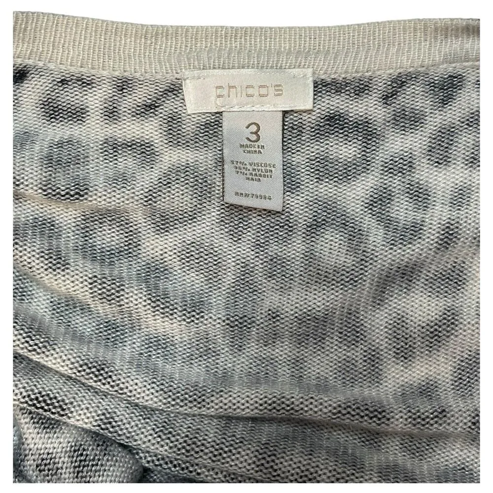 Chicos Cardigan Sweater Womens 3 XL Rabbit Hair Leopard Asymmetrical Open Black - Image 9