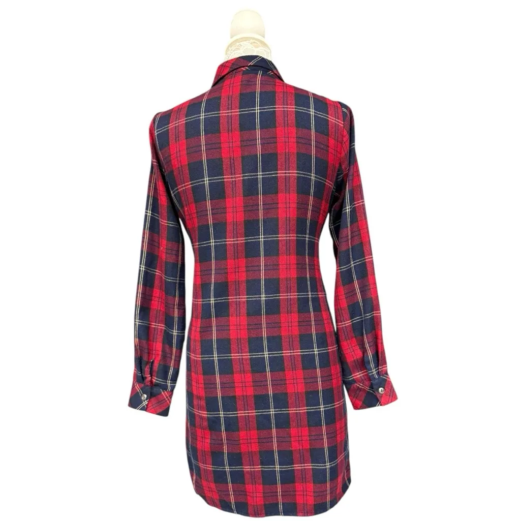 Urban Outfitters Skies Are Blue Red Navy Plaid Mixed Print Shirt Dress Small GUC - Image 5