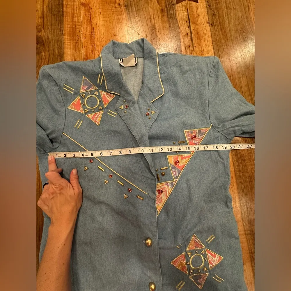 Women's Vintage City Girl Sport Blazer Size 12 Blue Embellished - Image 8