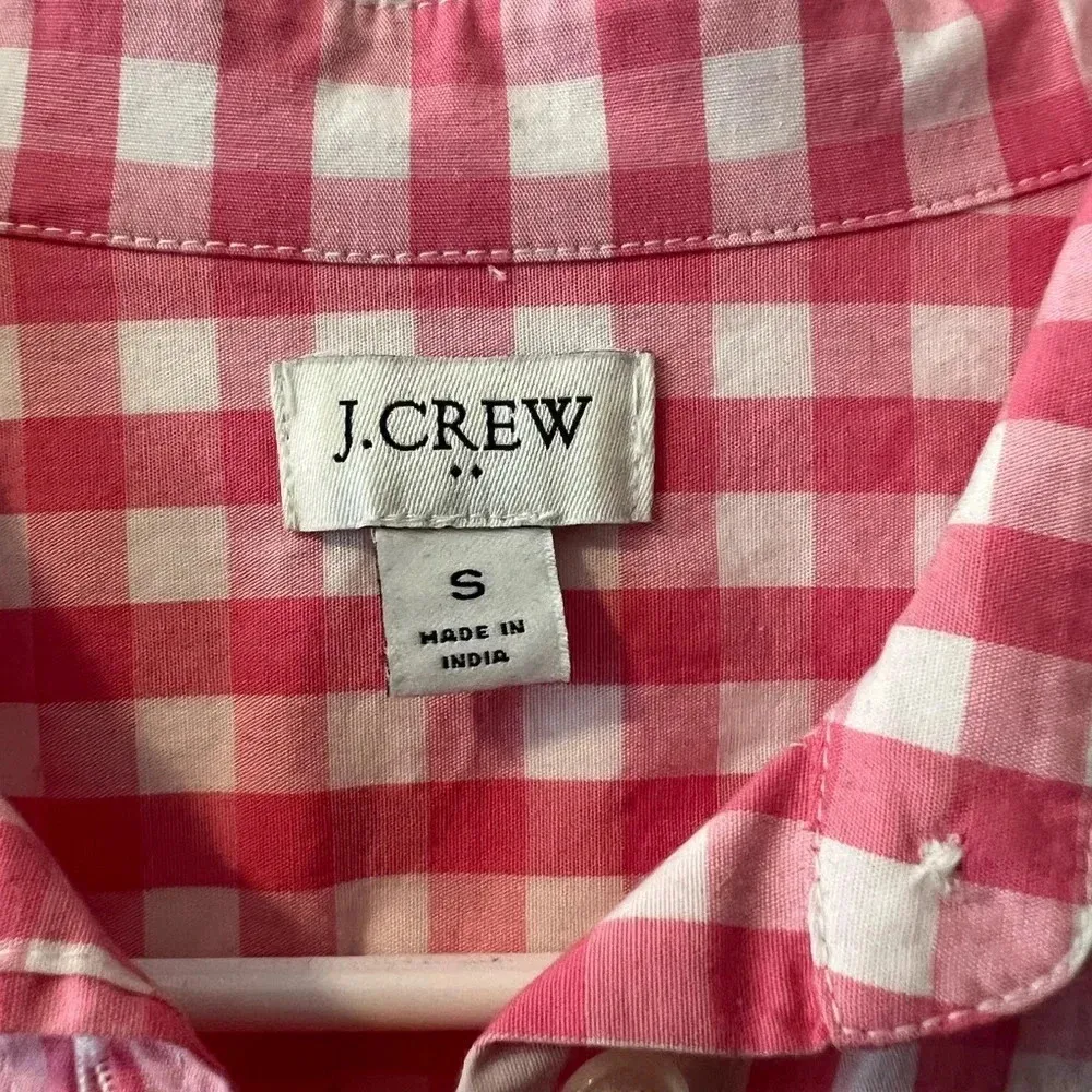 Like New JCrew Pink Gingham Button Up Blouse - Image 3