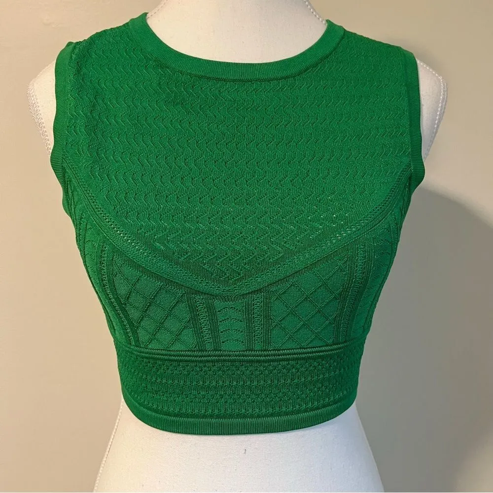 Aritzia Babaton Pointelle Knit Cropped Tank Top Size Small Kelly Green - Image 3
