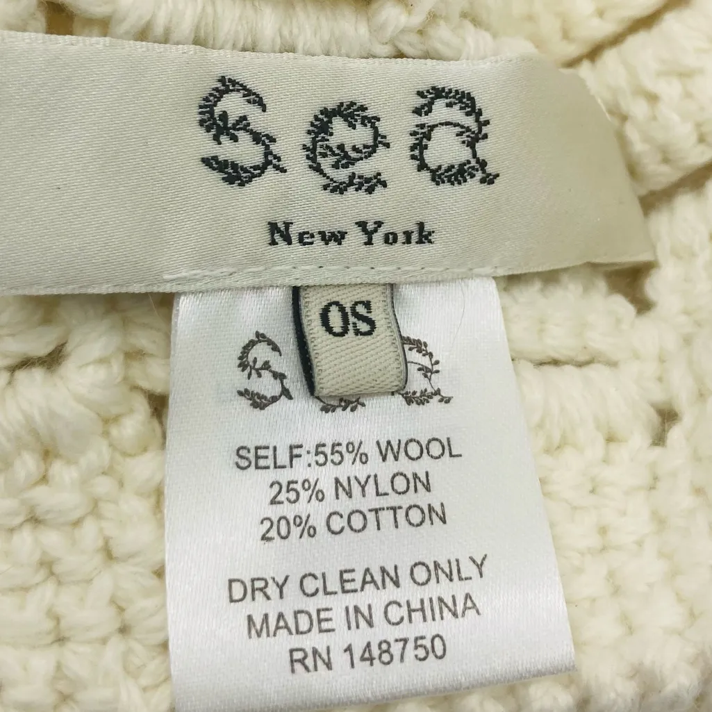 Sea New York wool blend cream colored crochet beret hat with pom. One size - Image 5