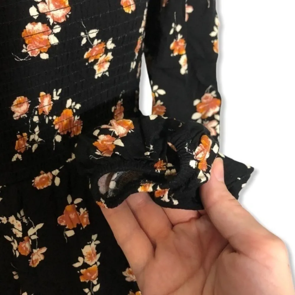 NWOT Long Sleeve Black Floral Mini Smocked Dress - Image 12