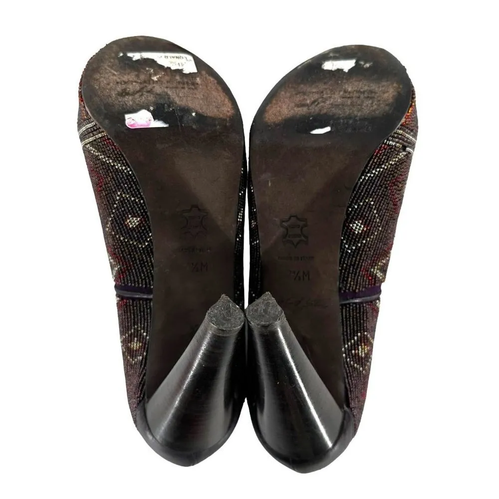 Donald J. Pliner CECI Purple Beaded Peep Toe Platform Heels Size 7.5 M Pumps - Image 7