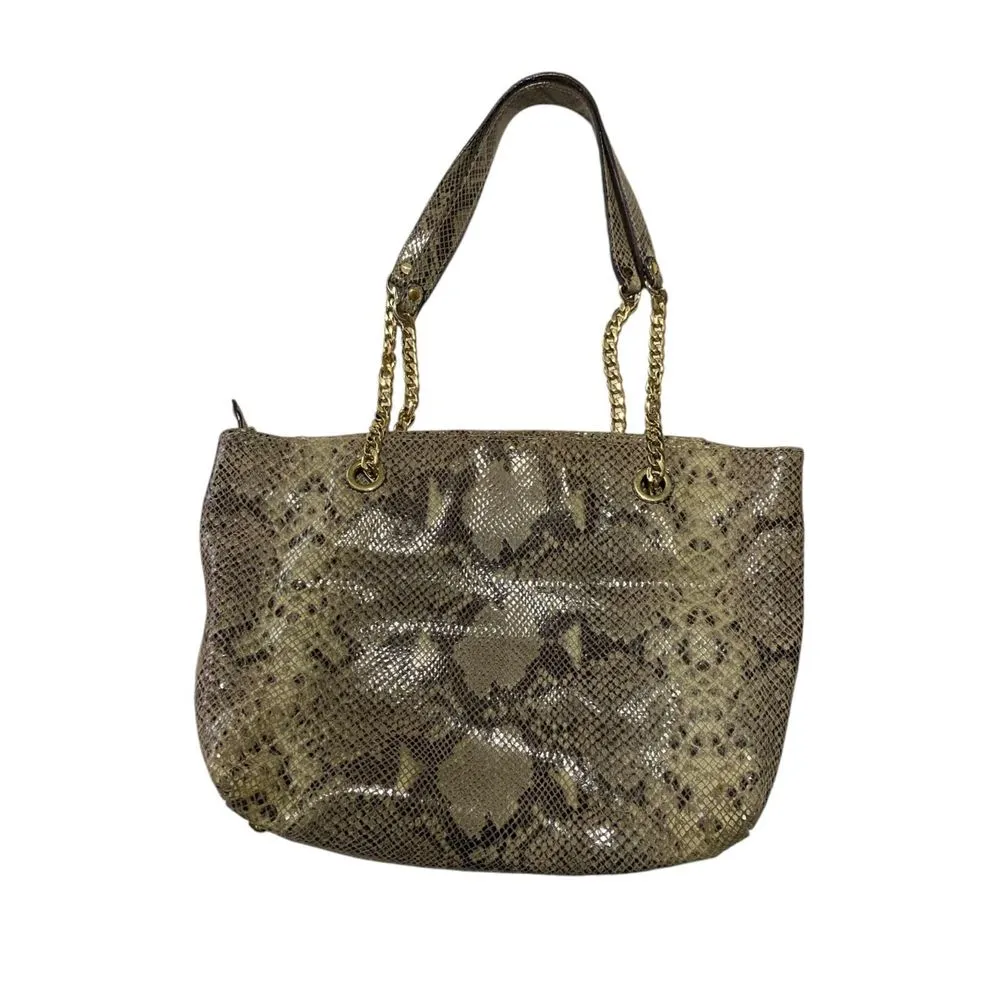 Michael Kors Brown Python Snakeskin Leather Shoulder‎ Bag Chain Strap Embossed - Image 2