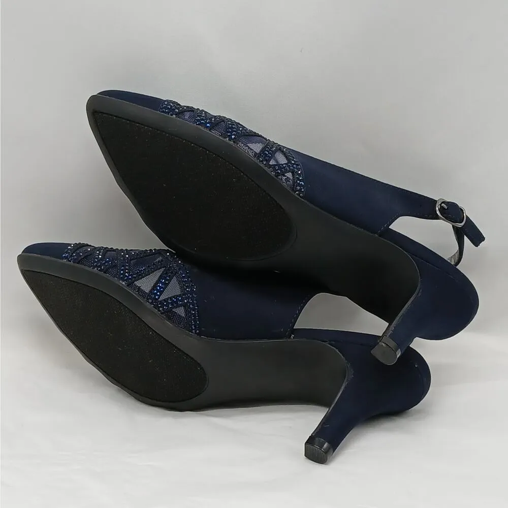 Jones New York Gillis Women High Heel Slingback Sandals 7.5M Blue Mob Wife Shoes - Image 11