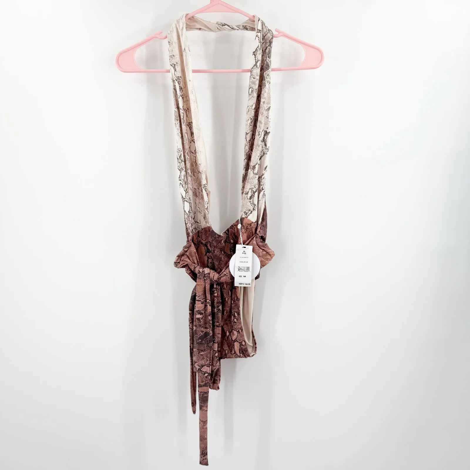PQ Swim PILYQ Swimsuit Size Medium Alex Kaa Snake Print Halter One Piece NWT Brown - Image 4