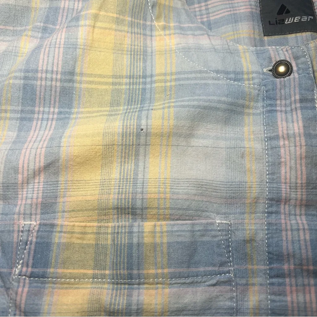 VTG‎ Liz Claiborne Y2K Button Up Blouse Womens Size S Plaid Yellow Short Sleeve - Image 2