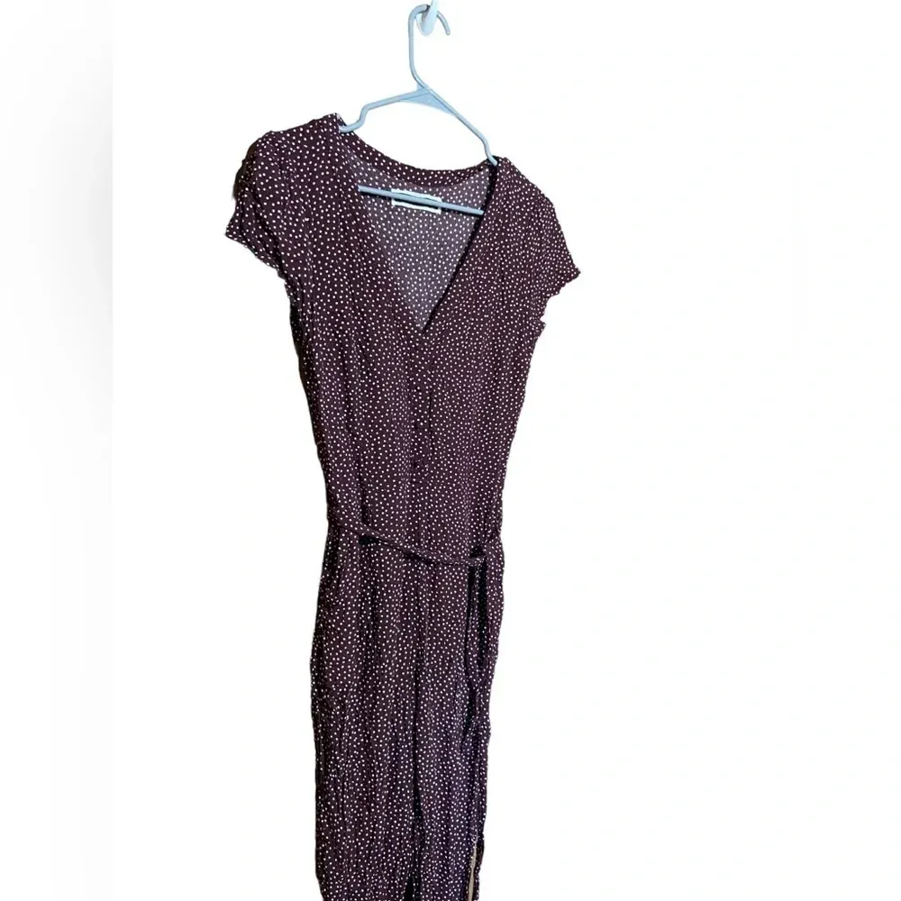 Abercrombie & Fitch Maroon and White Polk Dot Jumpsuit Size‎ Small - Image 3