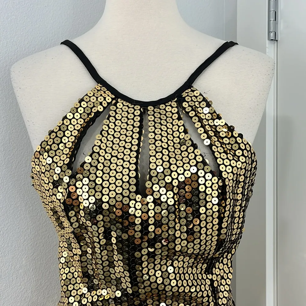 Vintage Nadine Size 9 Gold Sequin Formal Halter Neck Backless Dress - Image 15