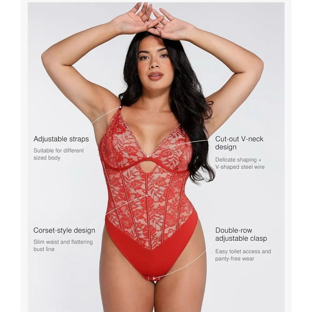 NEW~Popilush Lace Bodysuit Shapewear Tummy Control Corset 3X 22/24 Red Size undefined - Image 6