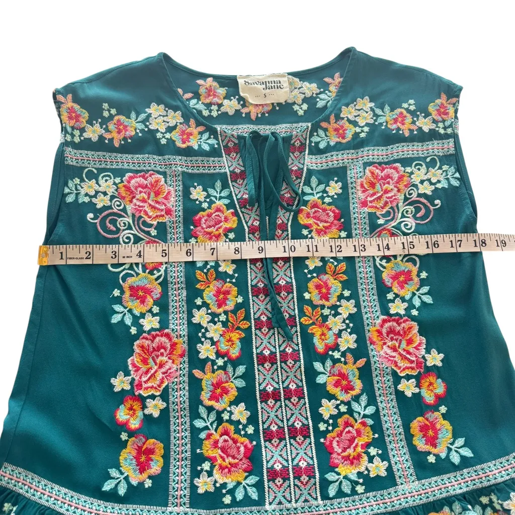 Savanna Jane Embroidered Ruffle Top Multicolored Sleeveless Tie Floral Small S Blue - Image 8