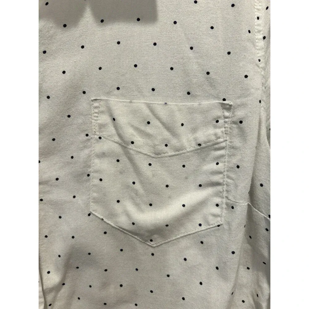 Old Navy Cream‎ Navy Polka Dot Cotton Button Up Long Sleeve Shirt Size Large - Image 2