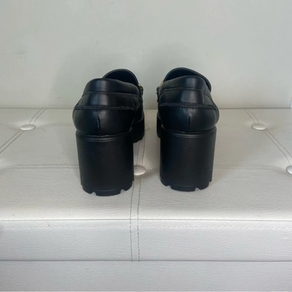 Nasty Gal Black Faux Leather Chunky Loafer with Gold Thick Chain Size 8 - Image 8