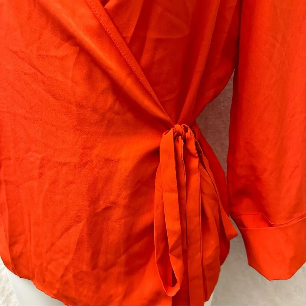 Top Shop Wrap Top sz 4 Long Sleeve Red Wrap Blouse - Image 6